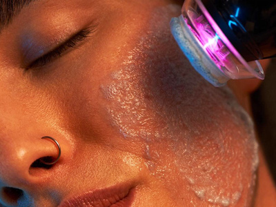 close up of woman's face receiving geneo-glo2Facial